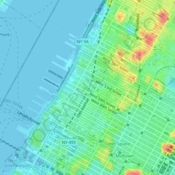 Mapa topográfico Manhattan, altitude, relevo
