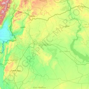 Mapa topográfico Alepo, altitude, relevo