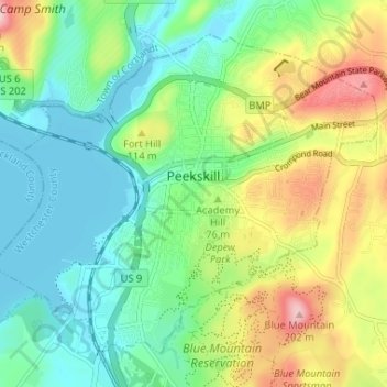Mapa topográfico City of Peekskill, altitude, relevo