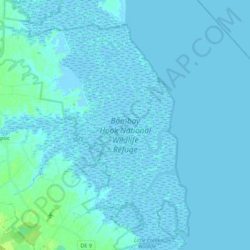 Mapa topográfico Bombay Hook National Wildlife Refuge, altitude, relevo