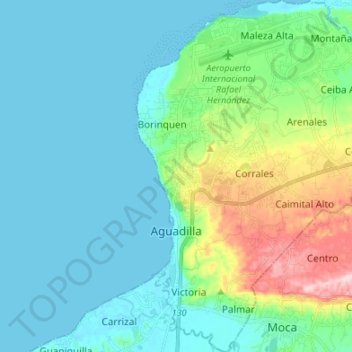 Mapa topográfico Aguadilla, altitude, relevo