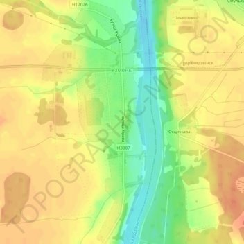 Mapa topográfico Узмёны, altitude, relevo