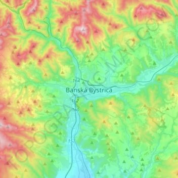 Mapa topográfico Banská Bystrica, altitude, relevo