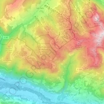 Mapa topográfico Verchaix, altitude, relevo