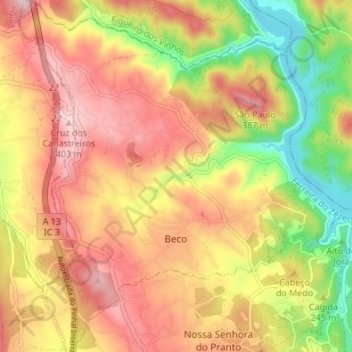 Mapa topográfico Beco, altitude, relevo