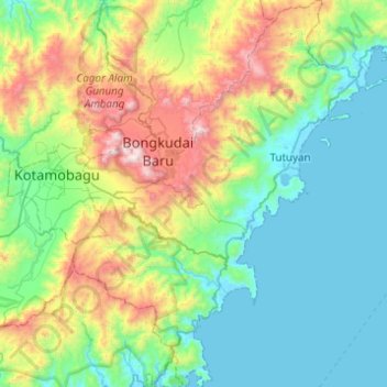 Mapa topográfico Bolaang Mongondow Timur, altitude, relevo