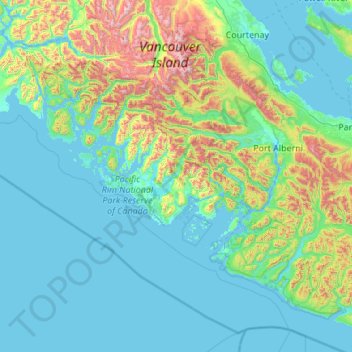 Mapa topográfico Alberni-Clayoquot Regional District, altitude, relevo