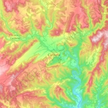 Mapa topográfico Cardona, altitude, relevo