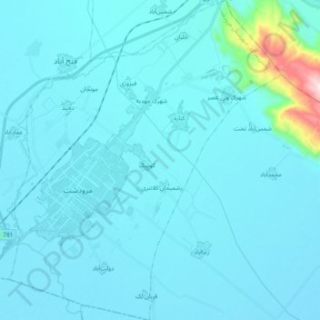 Mapa topográfico حومه شهر مرودشت, altitude, relevo