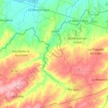 Mapa topográfico Marigny-Le-Lozon, altitude, relevo