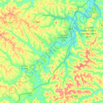 Mapa topográfico Grayson Lake, altitude, relevo