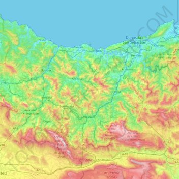 Mapa topográfico Gipuzkoa, altitude, relevo