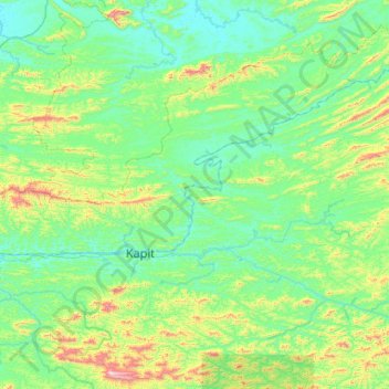 Mapa topográfico Kapit, altitude, relevo