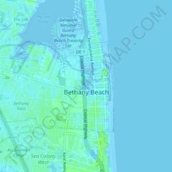 Mapa topográfico Bethany Beach, altitude, relevo