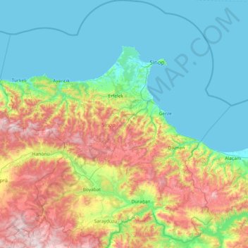Mapa topográfico Sinope, altitude, relevo