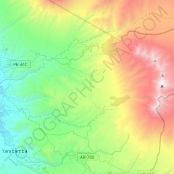 Mapa topográfico Characato, altitude, relevo