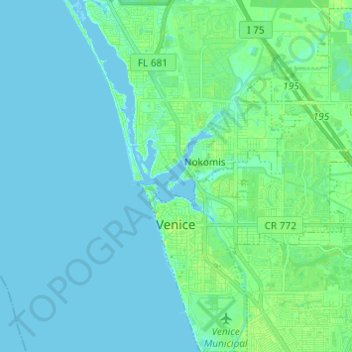 Mapa topográfico Venice, altitude, relevo