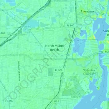 Mapa topográfico North Miami Beach, altitude, relevo