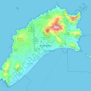 Mapa topográfico Porto Santo, altitude, relevo