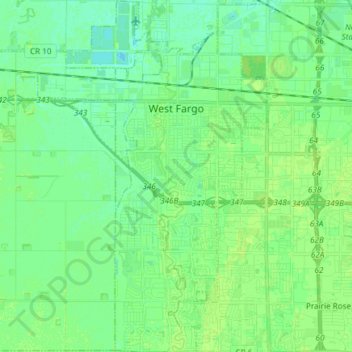 Mapa topográfico West Fargo, altitude, relevo