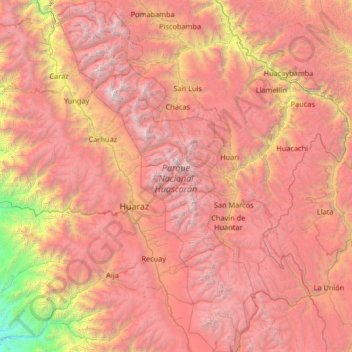 Mapa topográfico Huascarán National Park, altitude, relevo