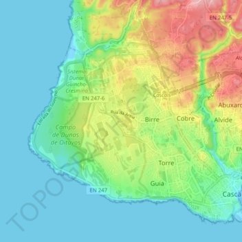 Mapa topográfico Cascais e Estoril, altitude, relevo