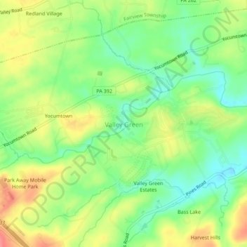 Mapa topográfico Valley Green, altitude, relevo