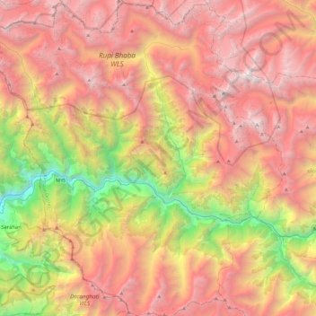 Mapa topográfico Nichar, altitude, relevo