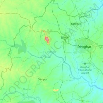 Mapa topográfico Deoghar, altitude, relevo