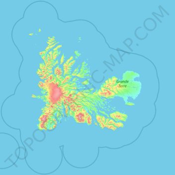 Mapa topográfico Kerguelen Archipelago, altitude, relevo