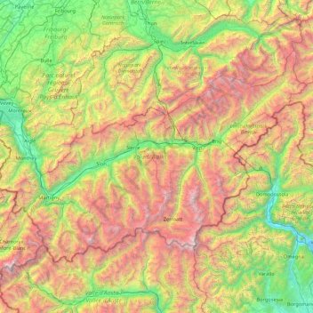 Mapa topográfico Valais/Wallis, altitude, relevo