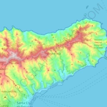 Mapa topográfico Anaga, altitude, relevo
