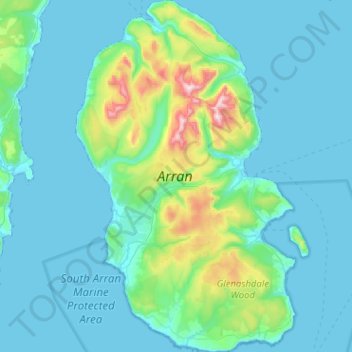 Mapa topográfico Arran, altitude, relevo