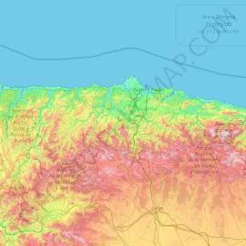 Mapa topográfico Asturien, altitude, relevo