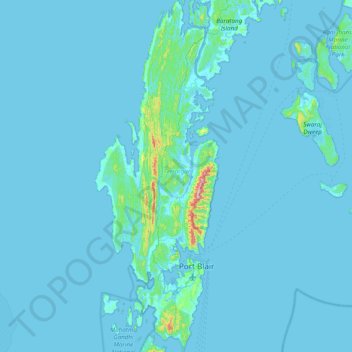 Mapa topográfico South Andaman Island, altitude, relevo