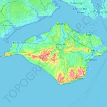 Mapa topográfico Isle of Wight, altitude, relevo