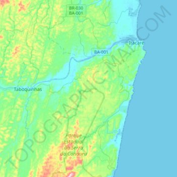 Mapa topográfico Itacaré, altitude, relevo