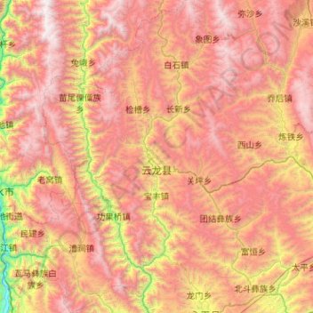 Mapa topográfico Yunlong County, altitude, relevo