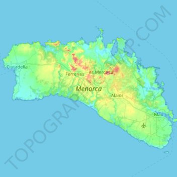 Mapa topográfico Minorque, altitude, relevo