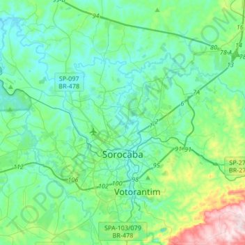 Mapa topográfico Sorocaba, altitude, relevo