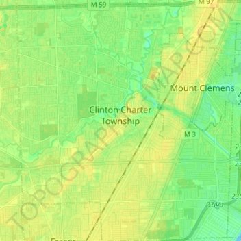 Mapa topográfico Clinton Charter Township, altitude, relevo