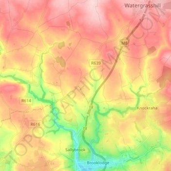 Mapa topográfico Riverstown, altitude, relevo