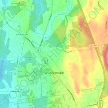 Mapa topográfico East Greenbush, altitude, relevo