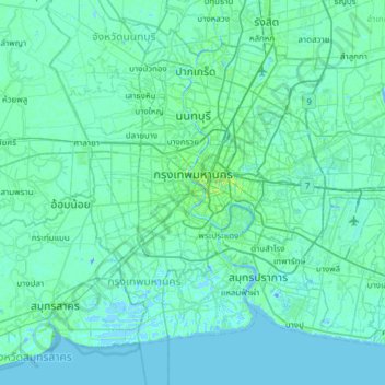 Mapa topográfico Bangkok, altitude, relevo