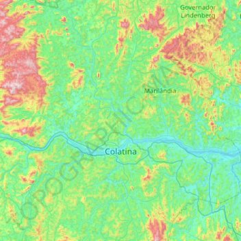 Mapa topográfico Colatina, altitude, relevo