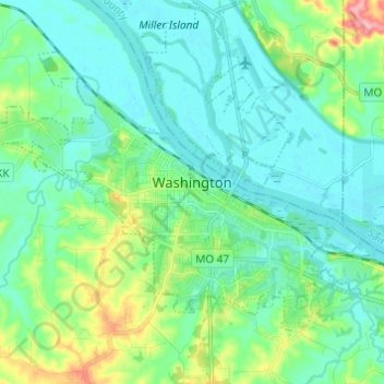 Mapa topográfico Washington, altitude, relevo
