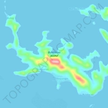 Mapa topográfico Bulalacao Island, altitude, relevo