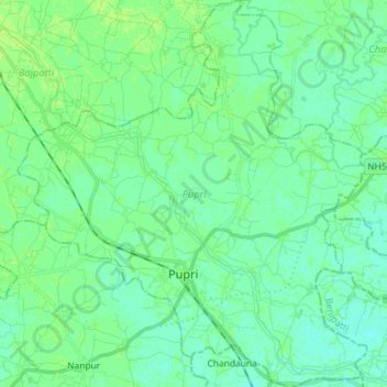 Mapa topográfico Pupri, altitude, relevo