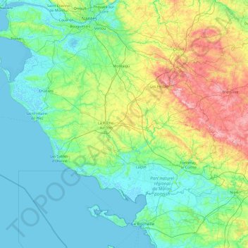Mapa topográfico Vendée, altitude, relevo