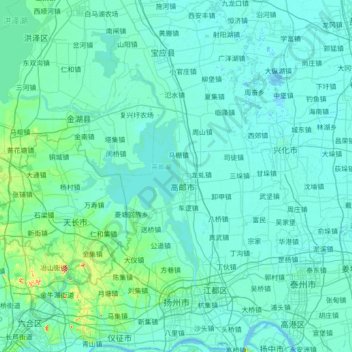 Mapa topográfico Yangzhou City, altitude, relevo